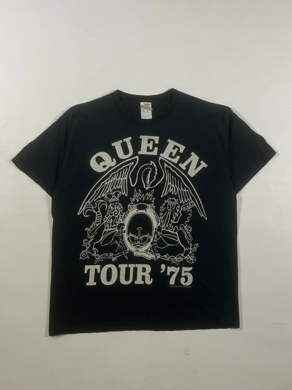 Queen Tour '75 Crest Logo Black Graphic Band Tee XL